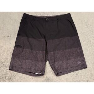 Da Hui Hybrid Collection Board Shorts Mens 36 Black Grey Striped Stretch Surf